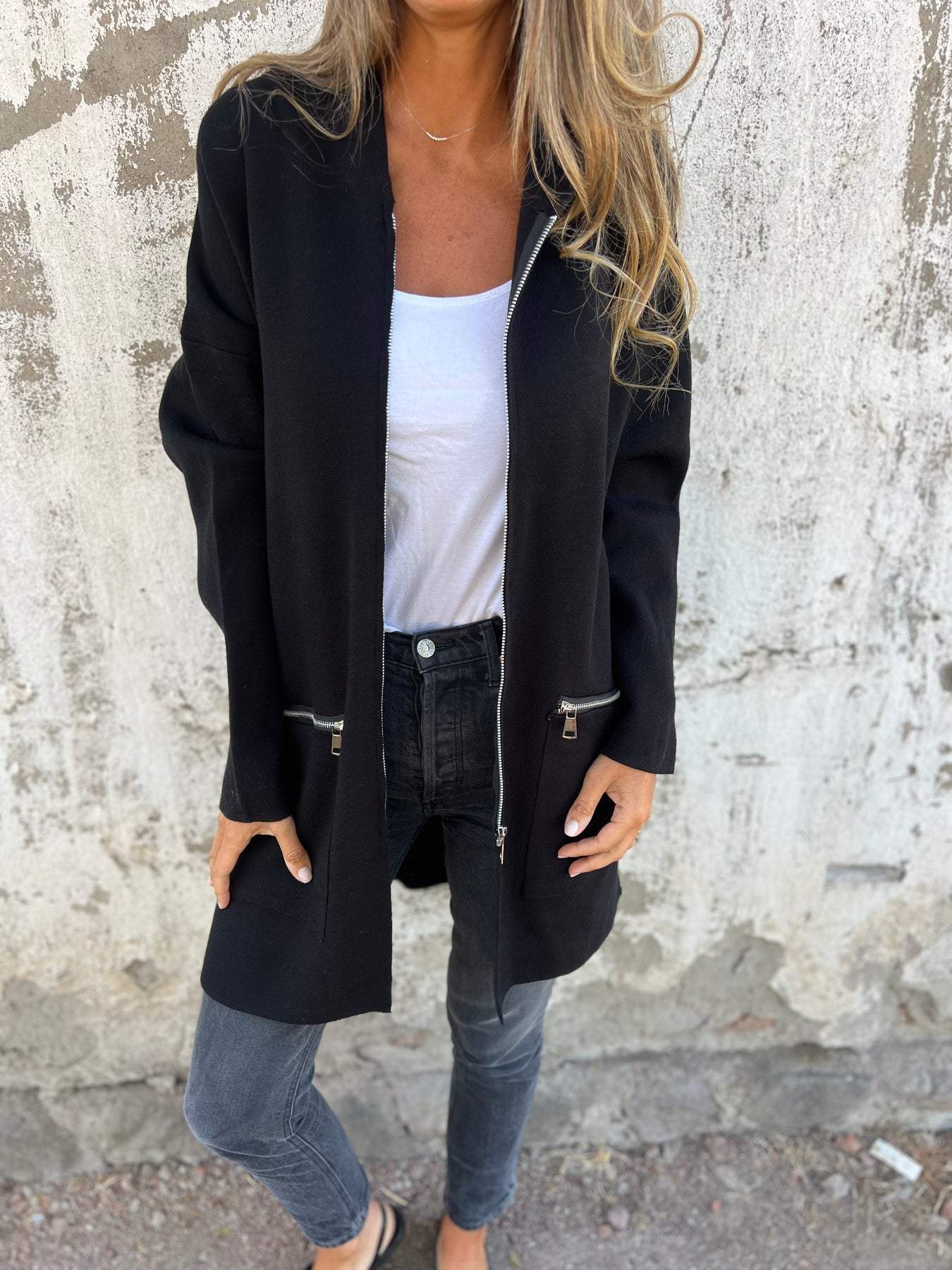 Women's hooded long sleeve cardigan coat