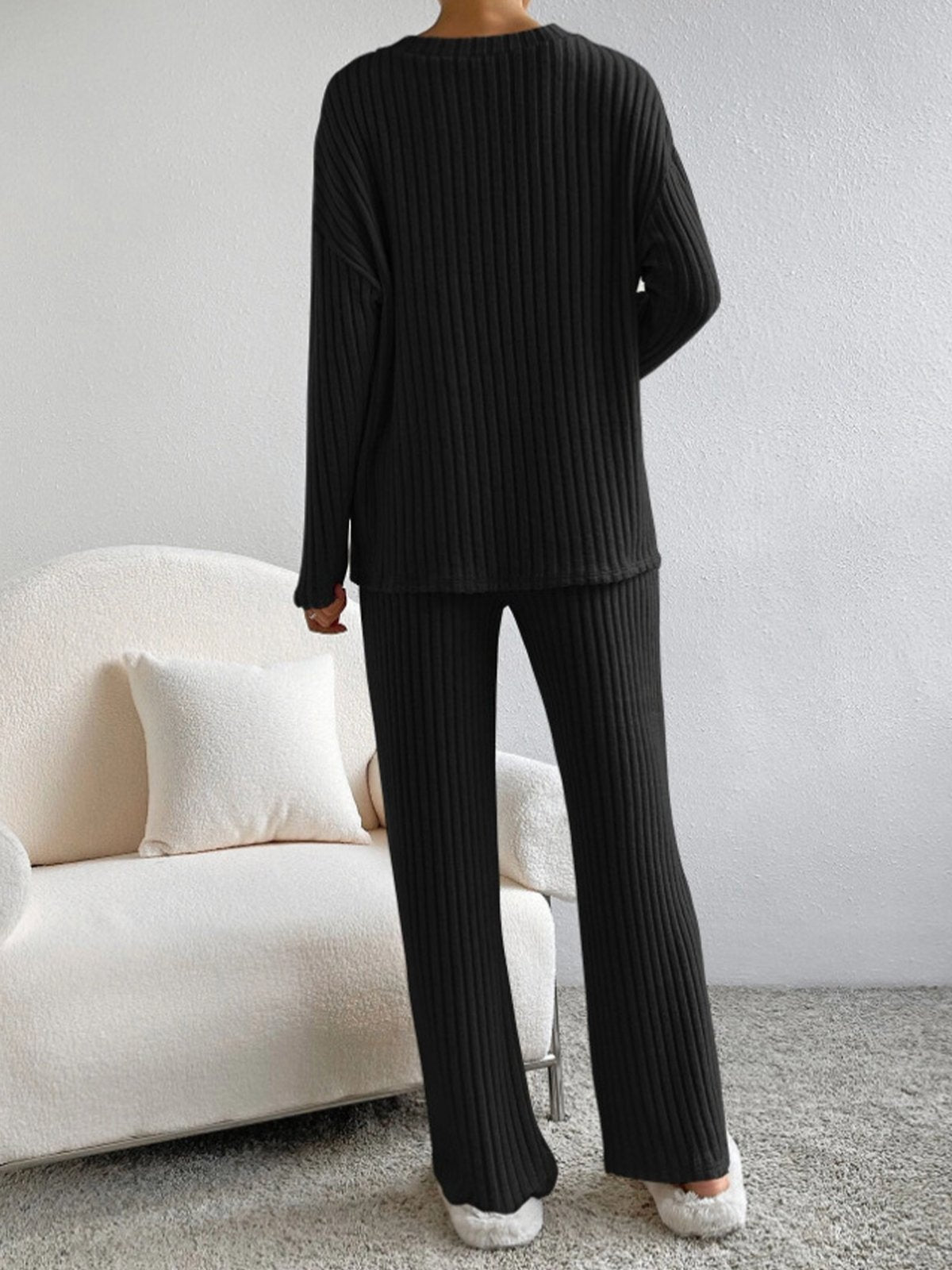 Women's comfortable rib v neck 2 piece set