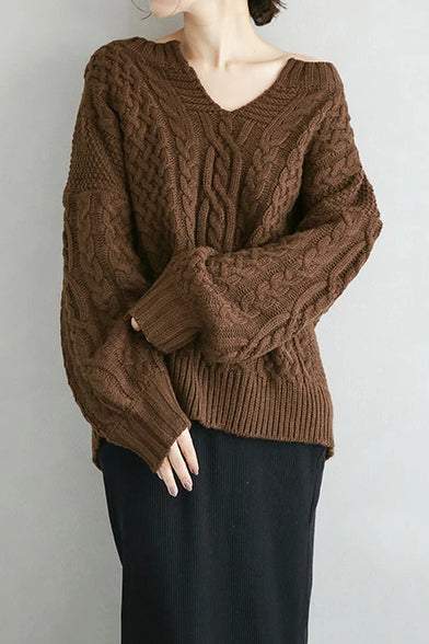 Women’s knitted twist lantern sweater for casual wear