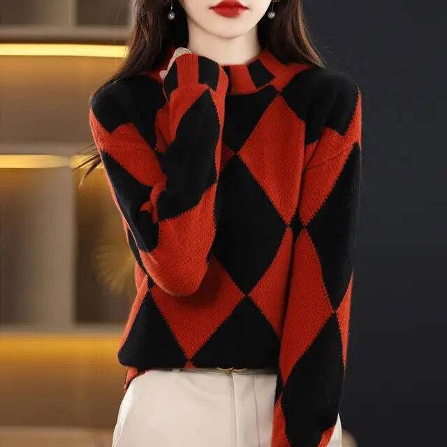 Check Knit Mock Neck Shrug Sweater