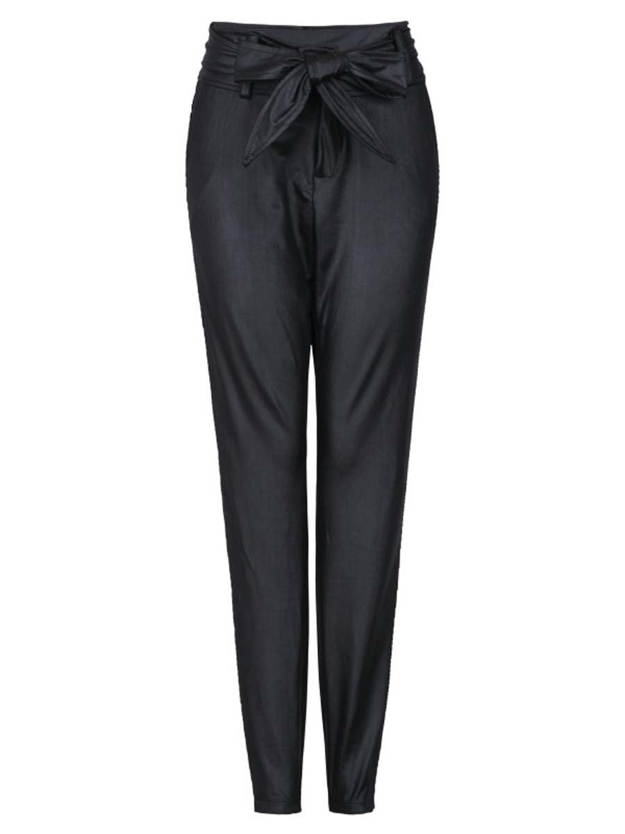 High waisted slim pencil pants with belt for women