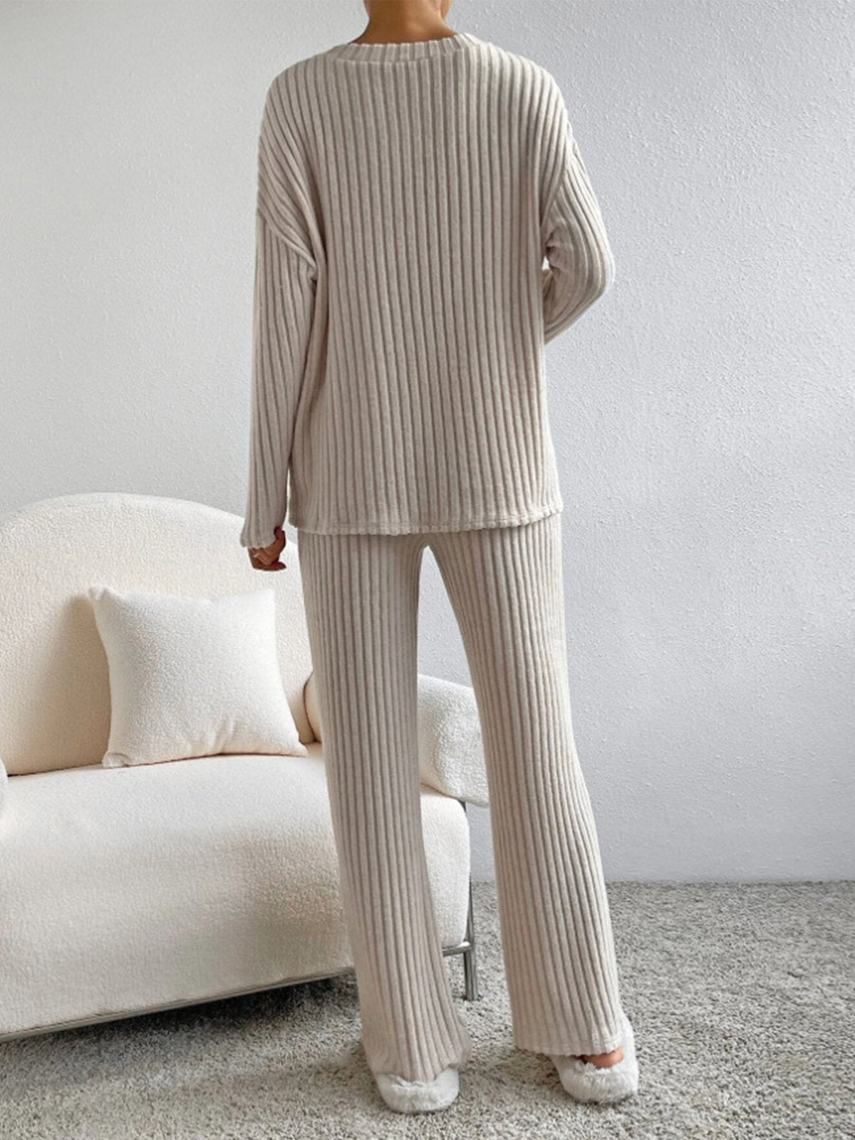 Women's comfortable rib v neck 2 piece set