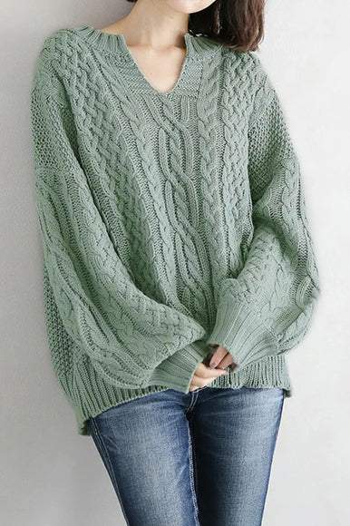 Knitted Twist Lantern Casual Wear Sweater