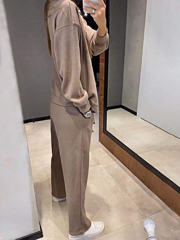 Women's casual button-down cardigan with elastic waist drawstring sweatpants set