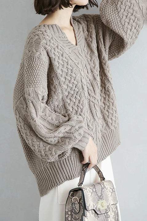 Knitted Twist Lantern Casual Wear Sweater