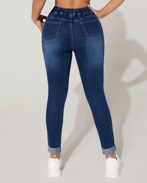 Women's skinny jeans with stretch waist and drawstring