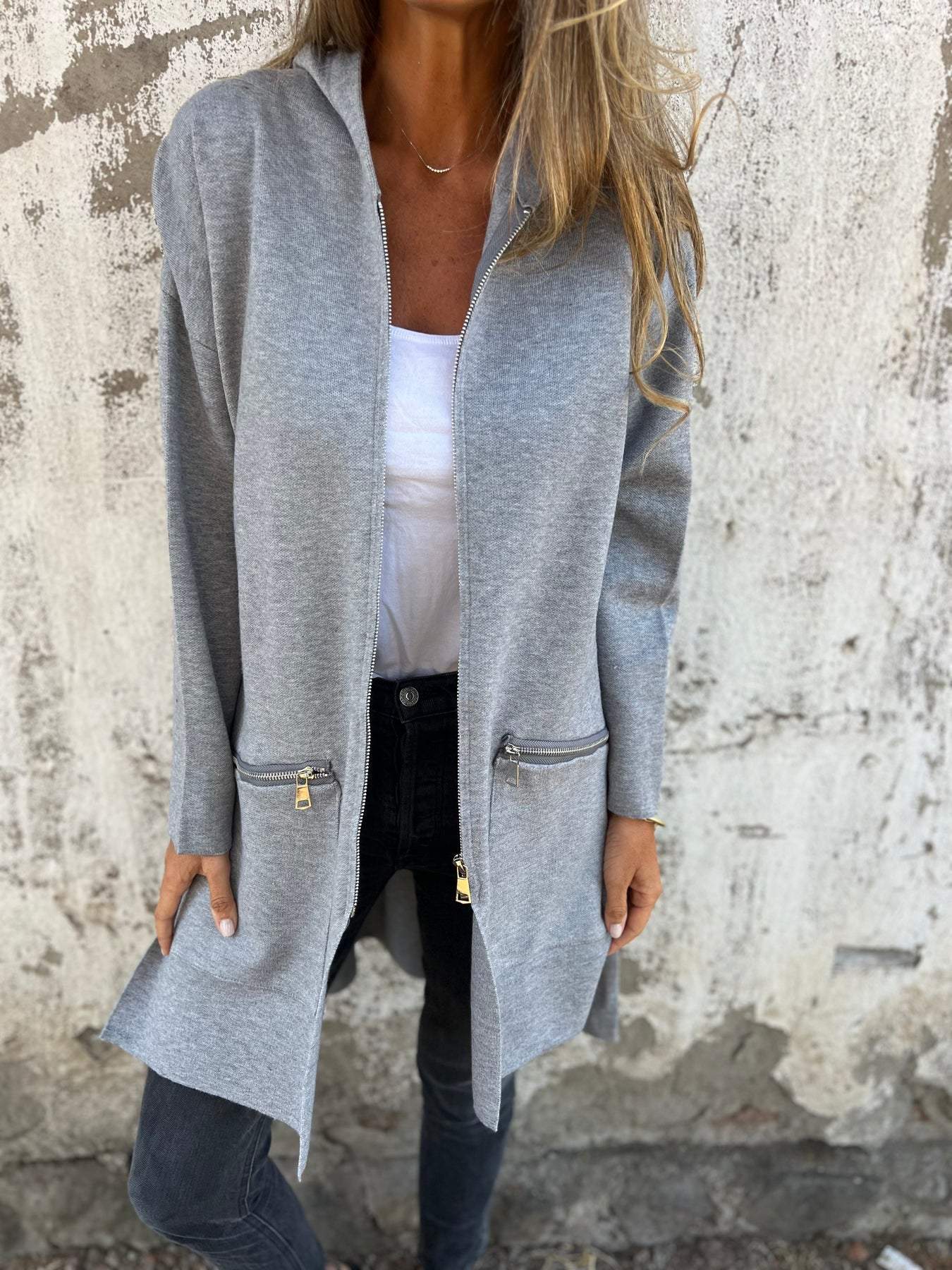 Women's hooded long sleeve cardigan coat