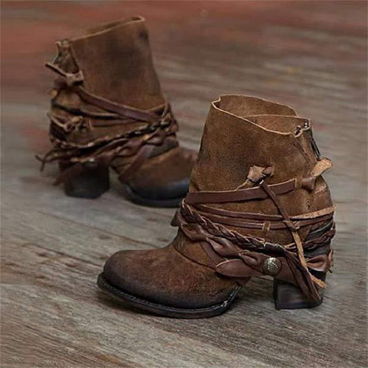 High Heel Retro Cowboy Ankle Boots