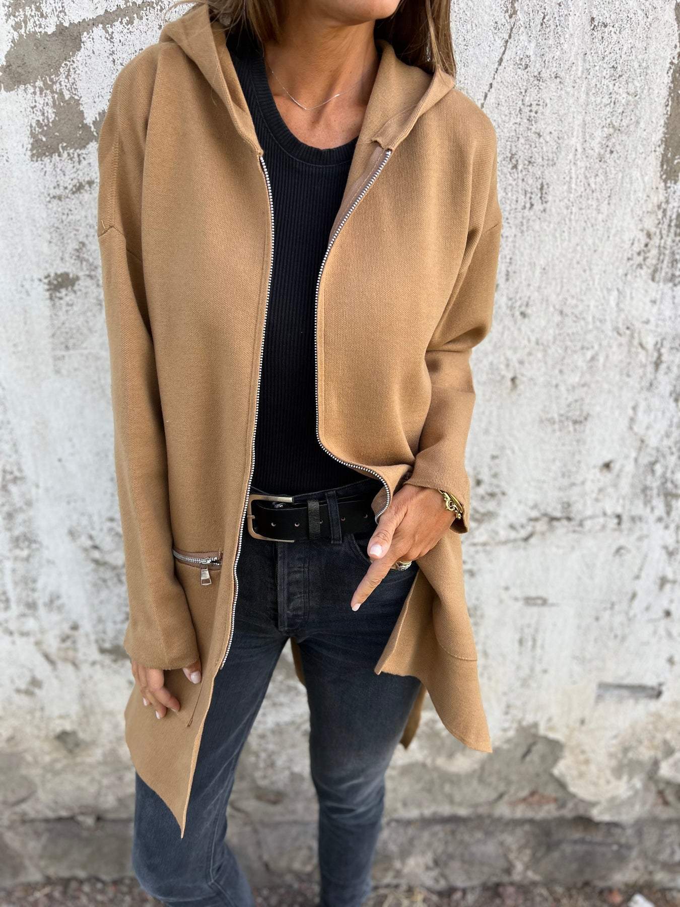 Women's hooded long sleeve cardigan coat