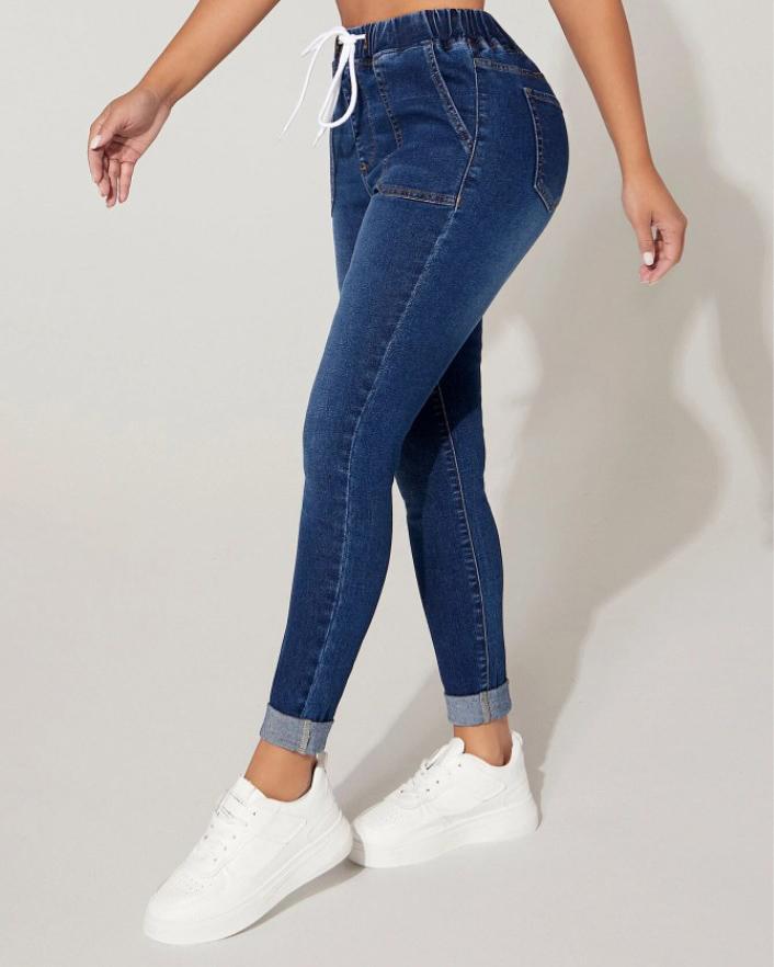 Women's skinny jeans with stretch waist and drawstring