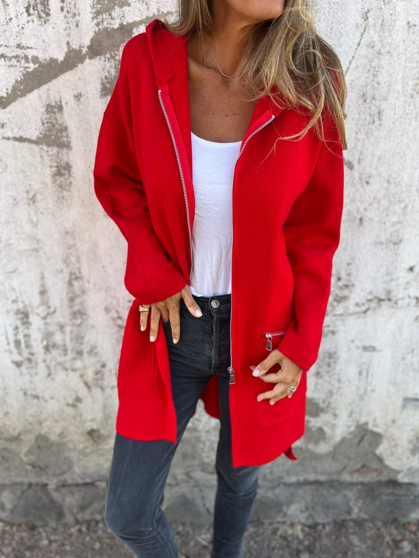 Women's hooded long sleeve cardigan coat