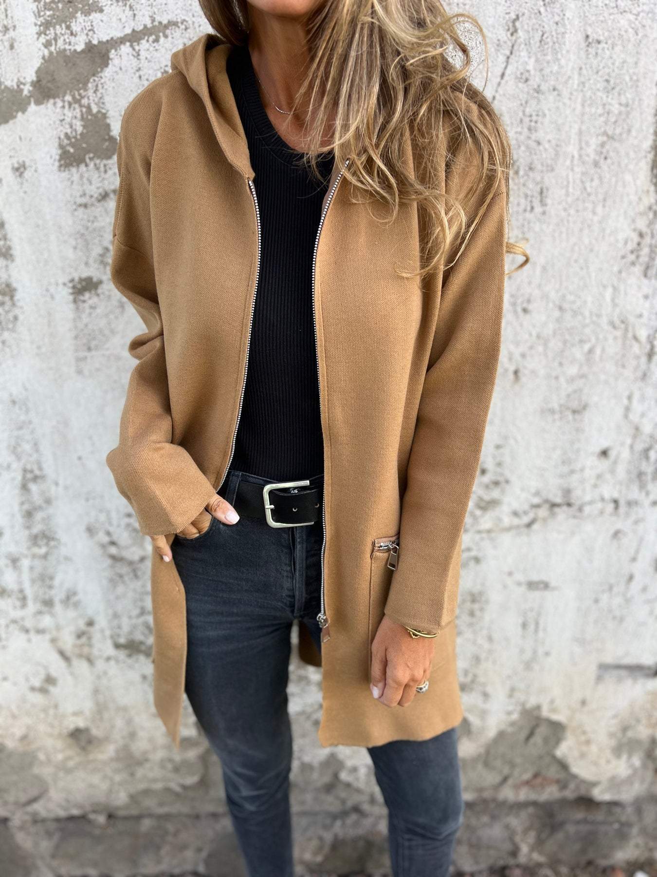 Women's hooded long sleeve cardigan coat
