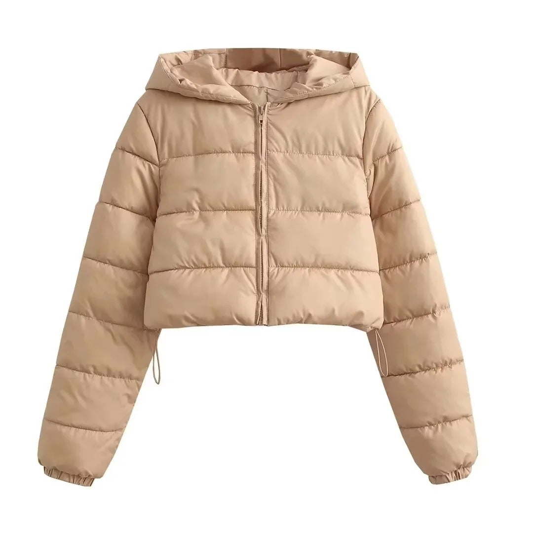 Women's hooded cropped slim winter jacket