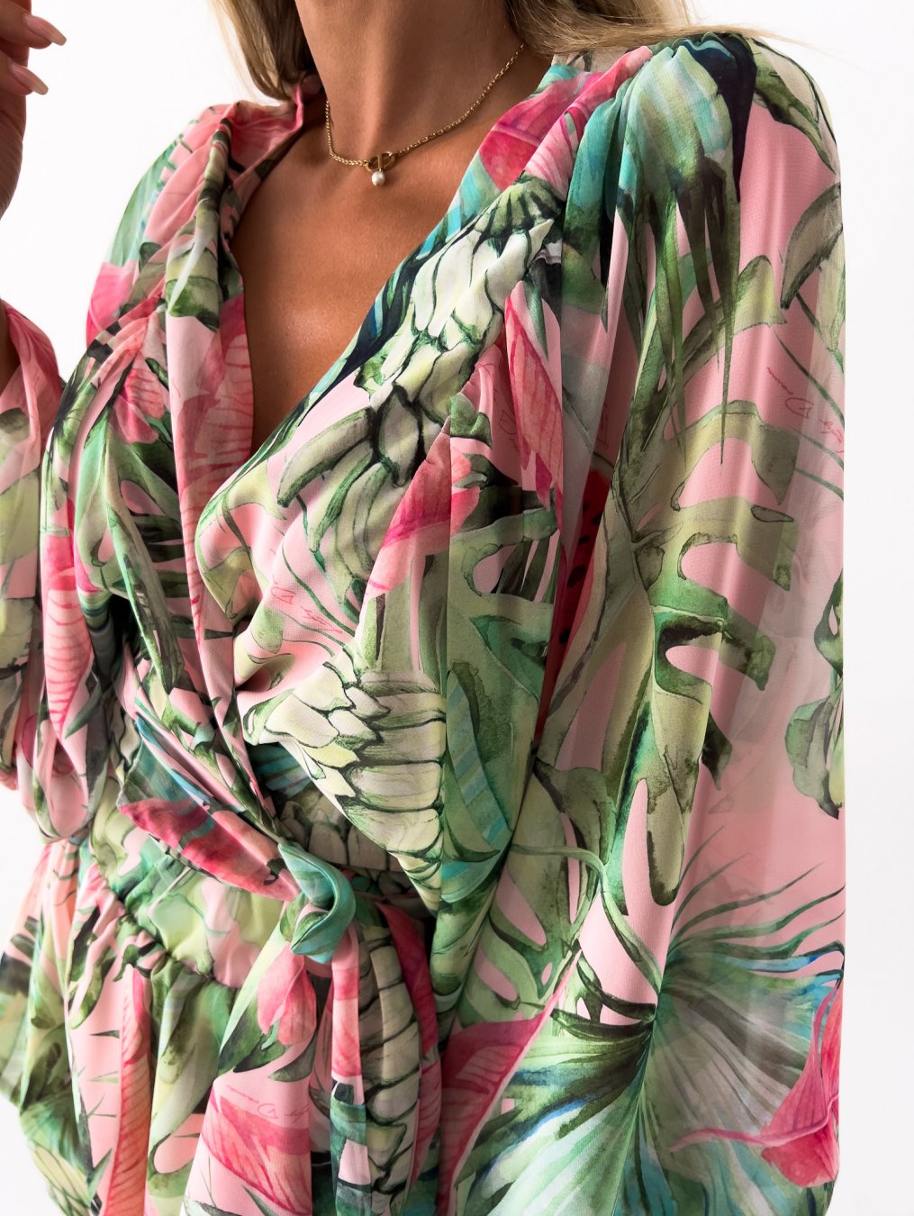 Women's Romper - Wrap V-Neck - Long Wide Sleeves - Lightweight Flowy Casual Wear