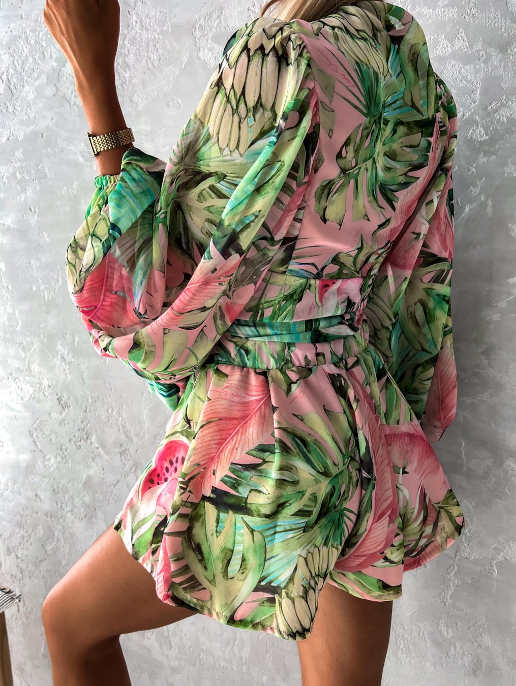 Women's Romper - Wrap V-Neck - Long Wide Sleeves - Lightweight Flowy Casual Wear