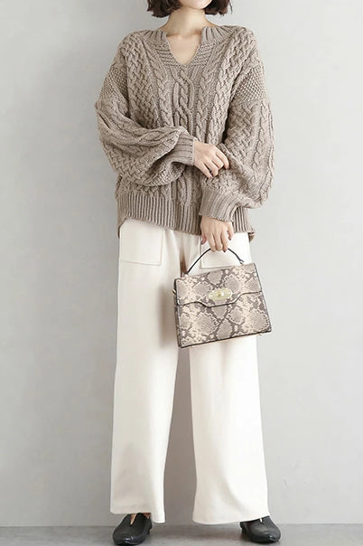 Knitted Twist Lantern Casual Wear Sweater