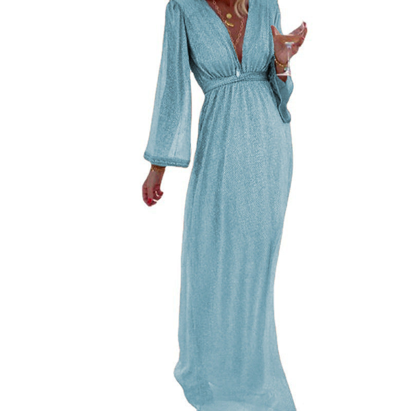 Elegant Sequin V-Neck Evening Dress