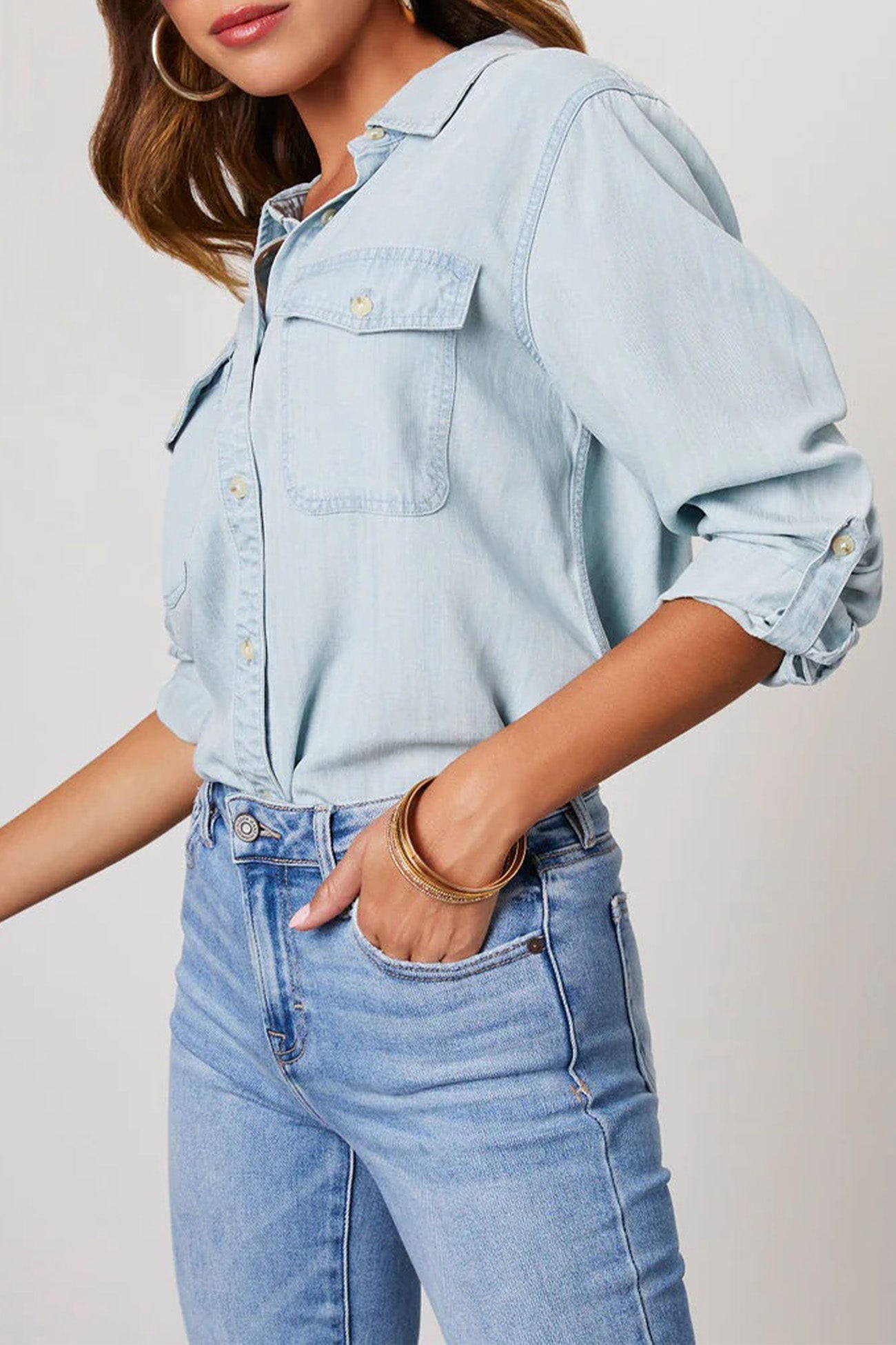 Women's Denim Shirt - Button-Up - Long Sleeve - Classic Collar - Casual Fit
