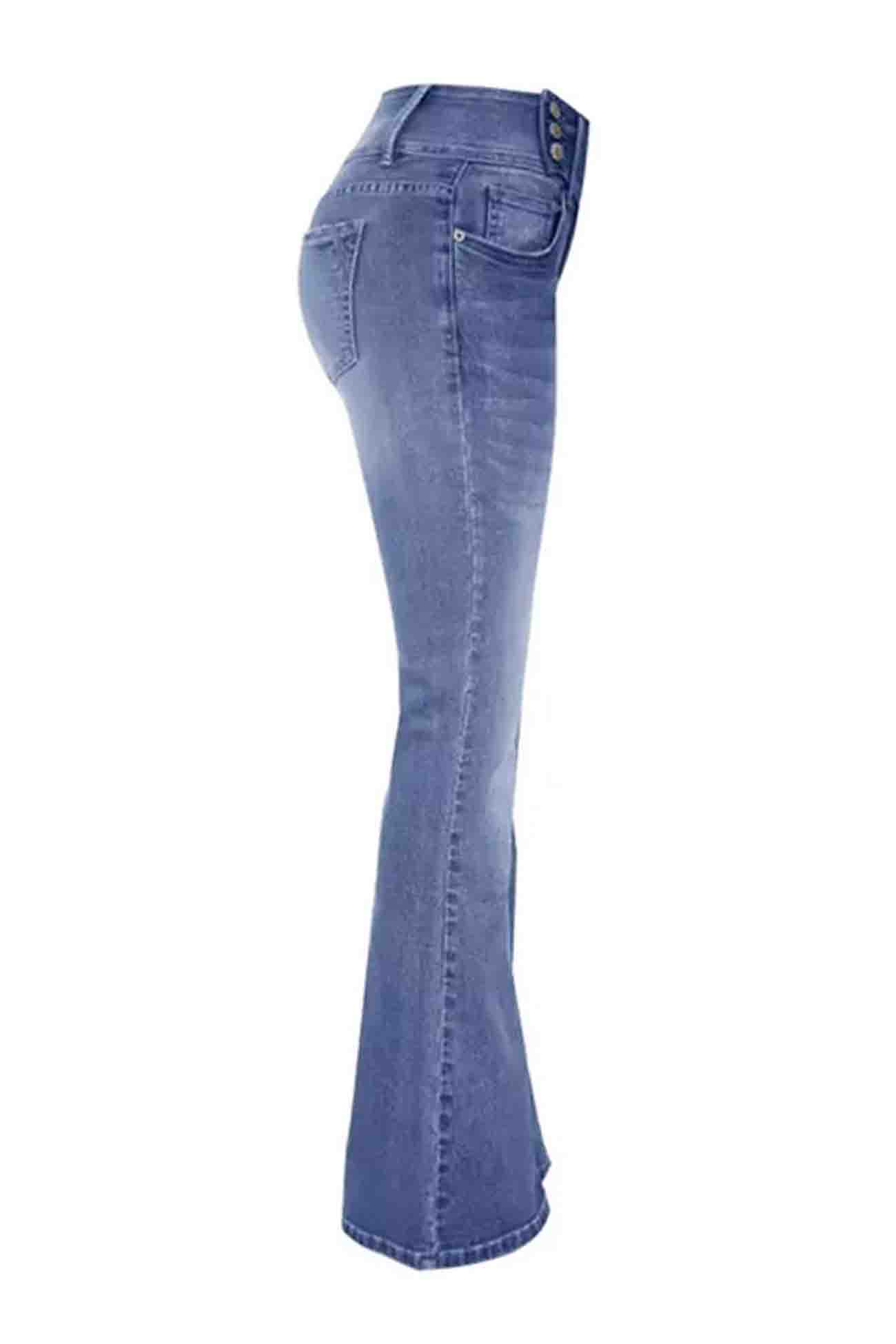 Retro Mid Rise Side Button Flare Jeans