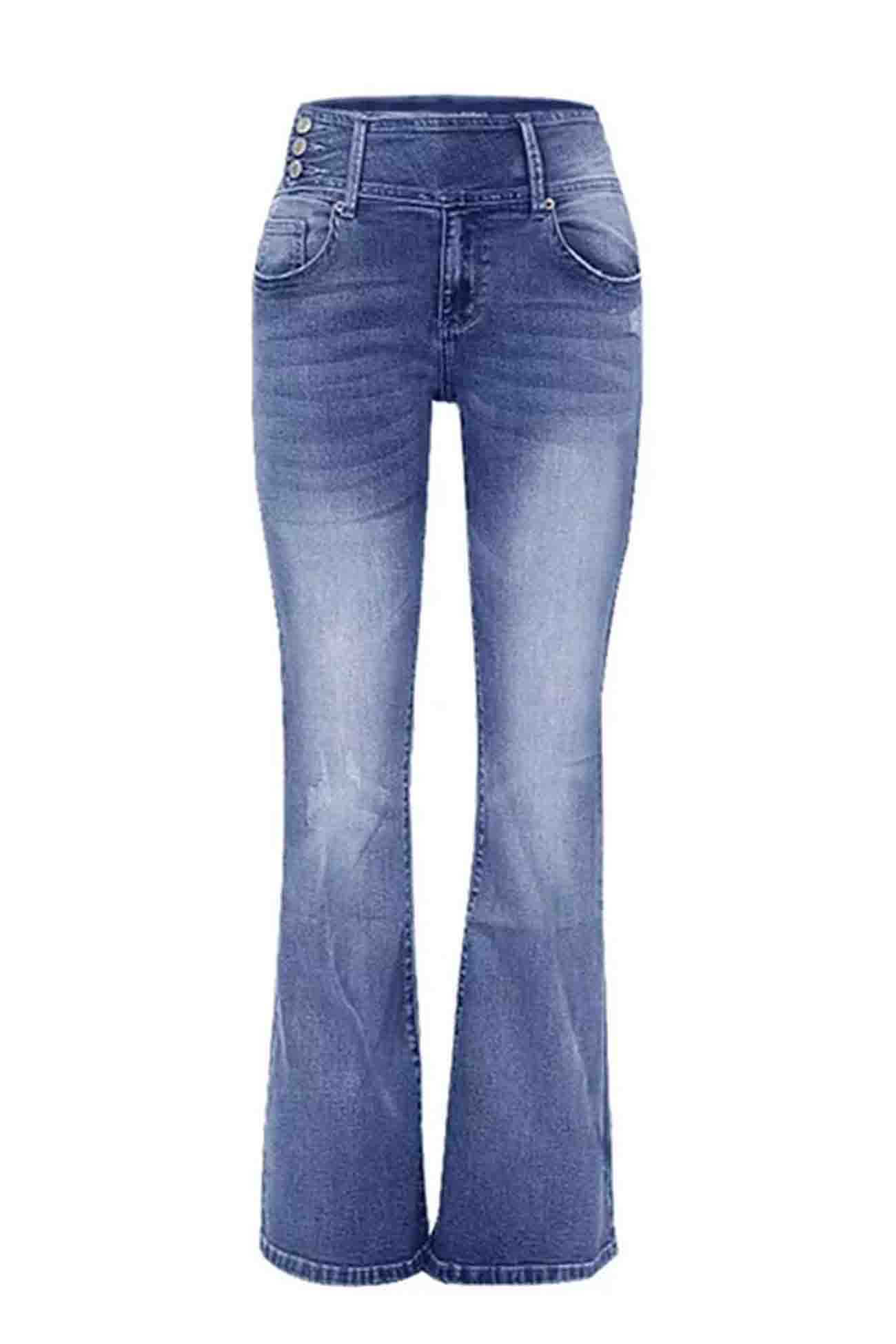 Retro Mid Rise Side Button Flare Jeans