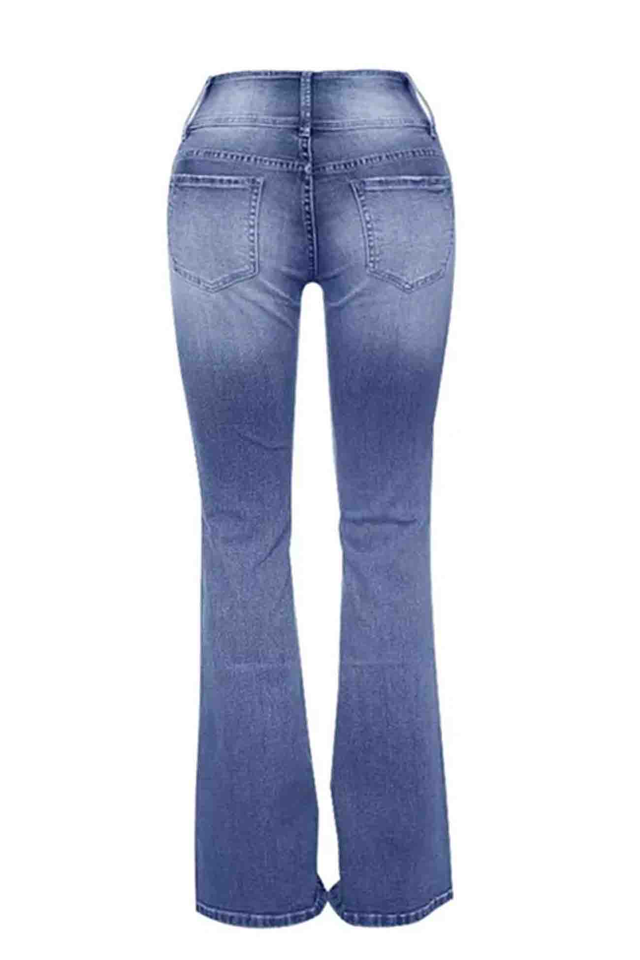 Retro Mid Rise Side Button Flare Jeans