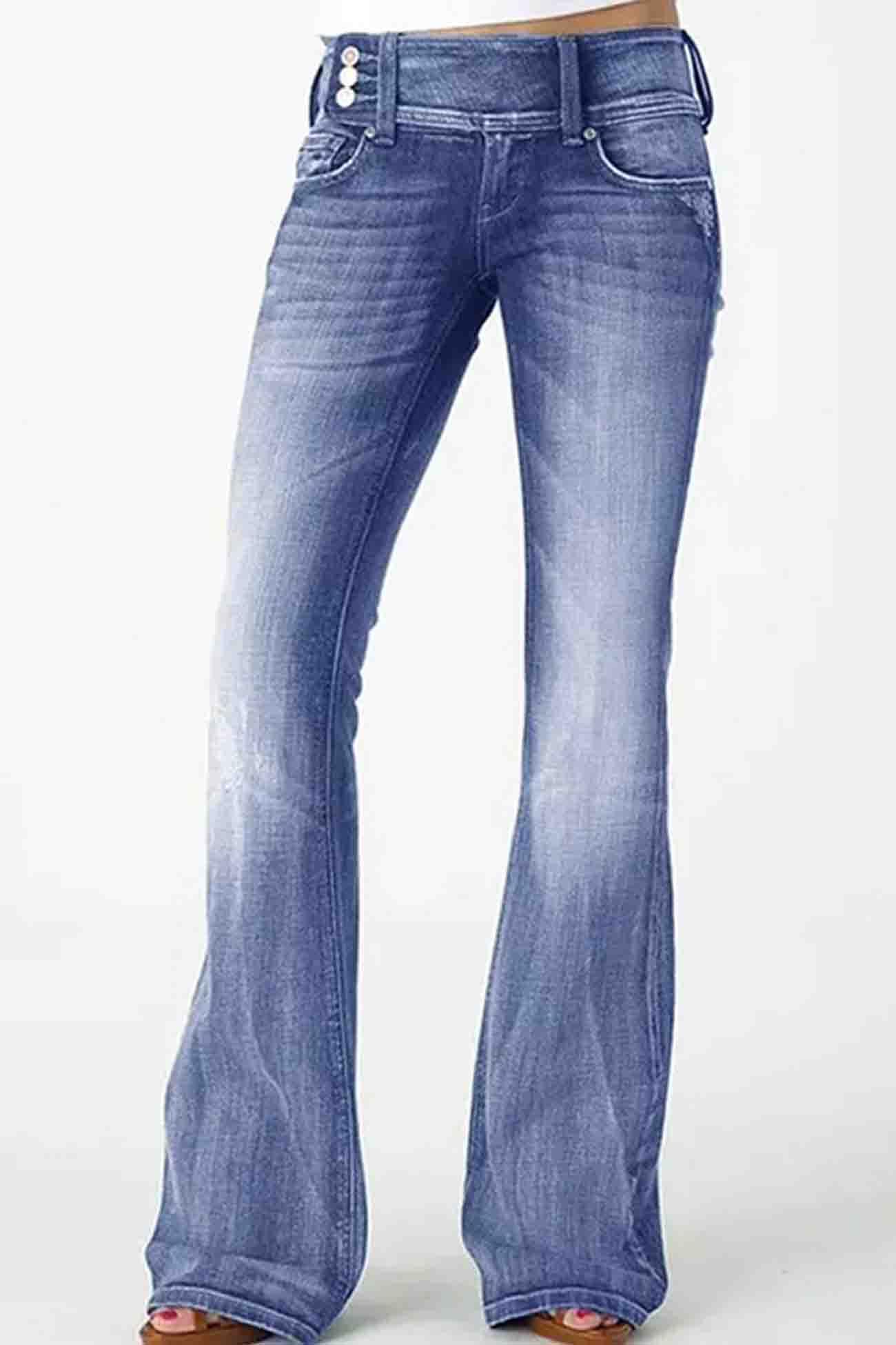 Retro Mid Rise Side Button Flare Jeans