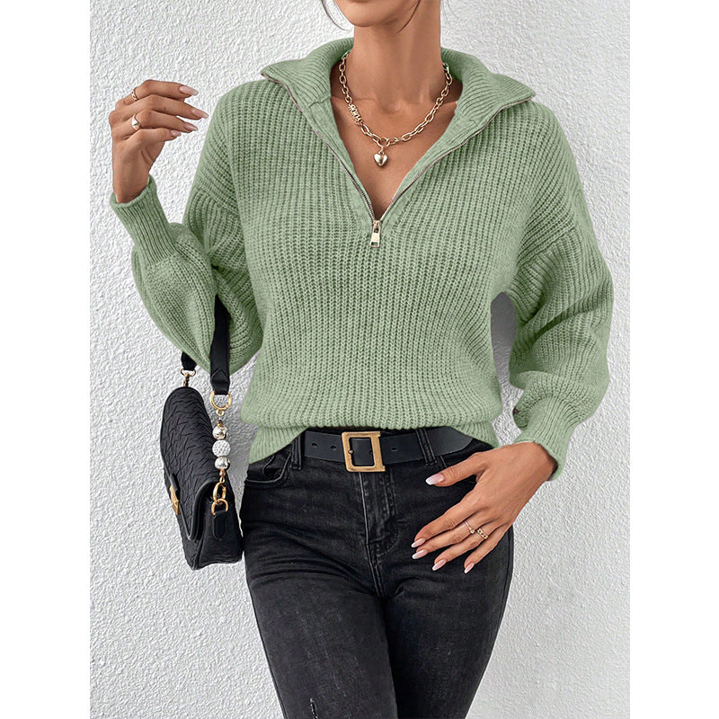 Miles - Zip-up knit pullover sweater with a high collar for women