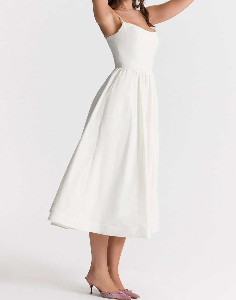Flowy A-Line Square Neck Midi Dress
