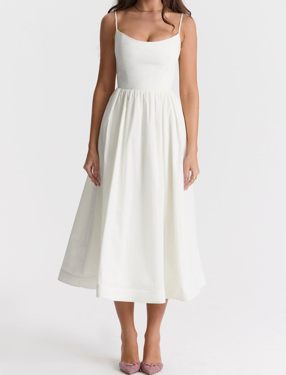 Flowy A-Line Square Neck Midi Dress