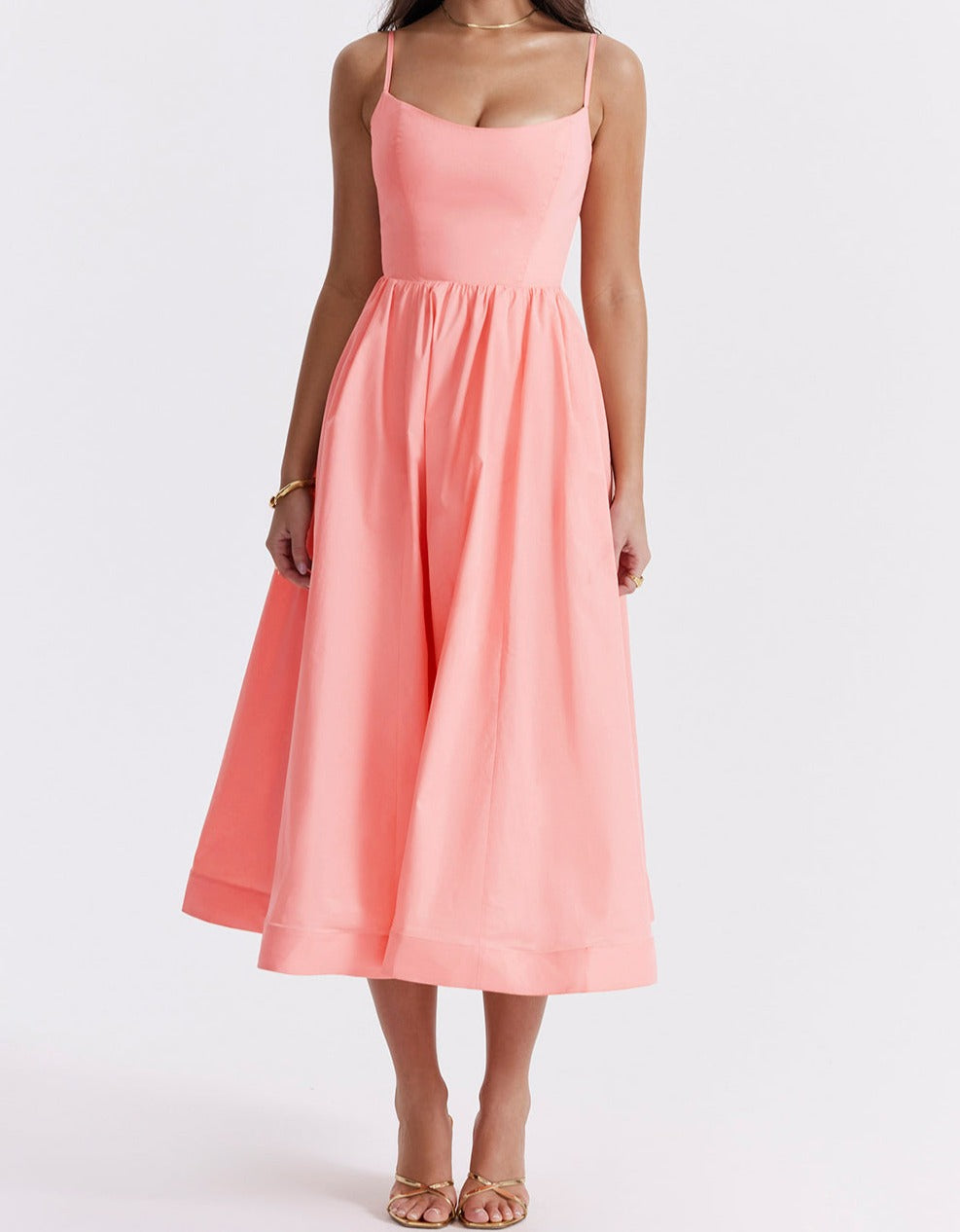 Flowy A-Line Square Neck Midi Dress