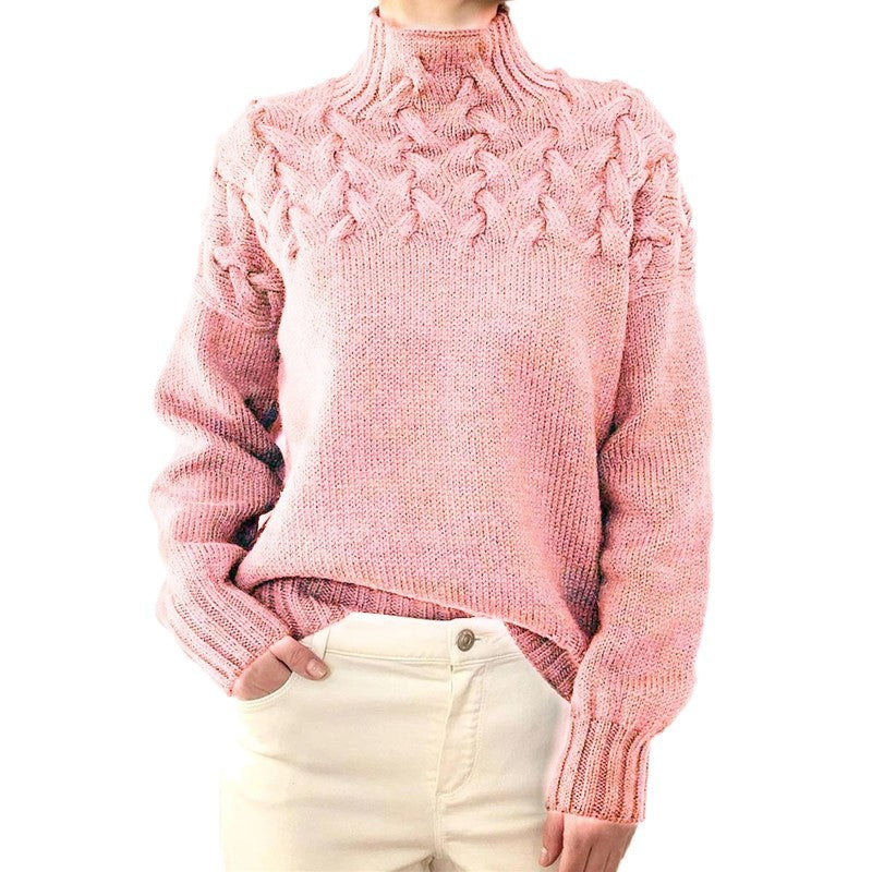 Women's high collar cable knit long sleeve sweater