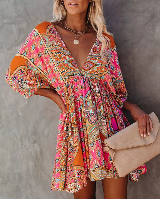 Flowy Paisley Print Boho Dress
