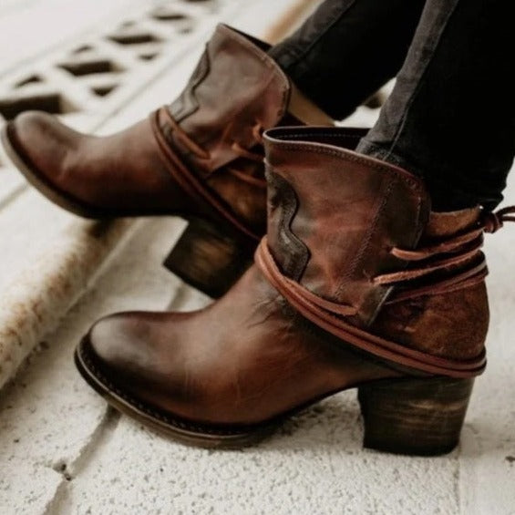 Women's strappy thick heel low boots