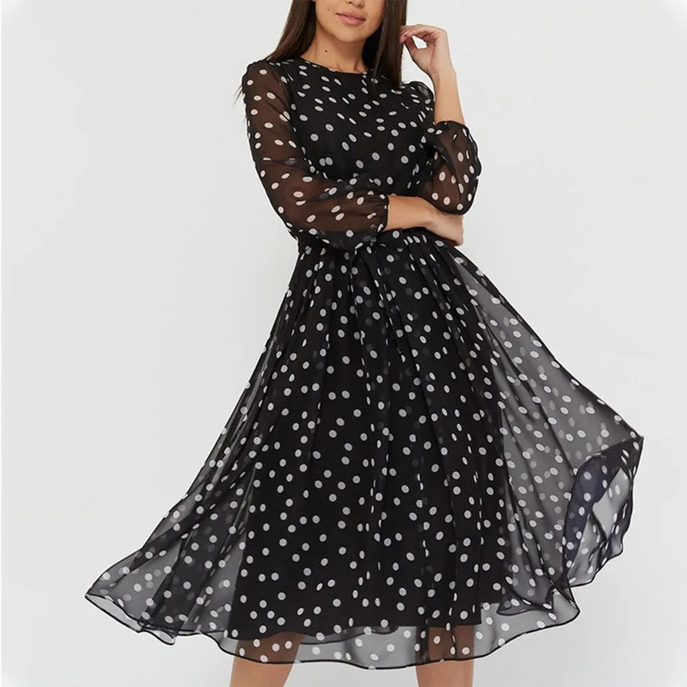 Women's A-Line Dress - Sheer 3/4 Sleeve - Midi Length - Lightweight Flowy Fit
