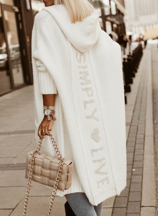 Women's hooded loose long cardigan with pockets
