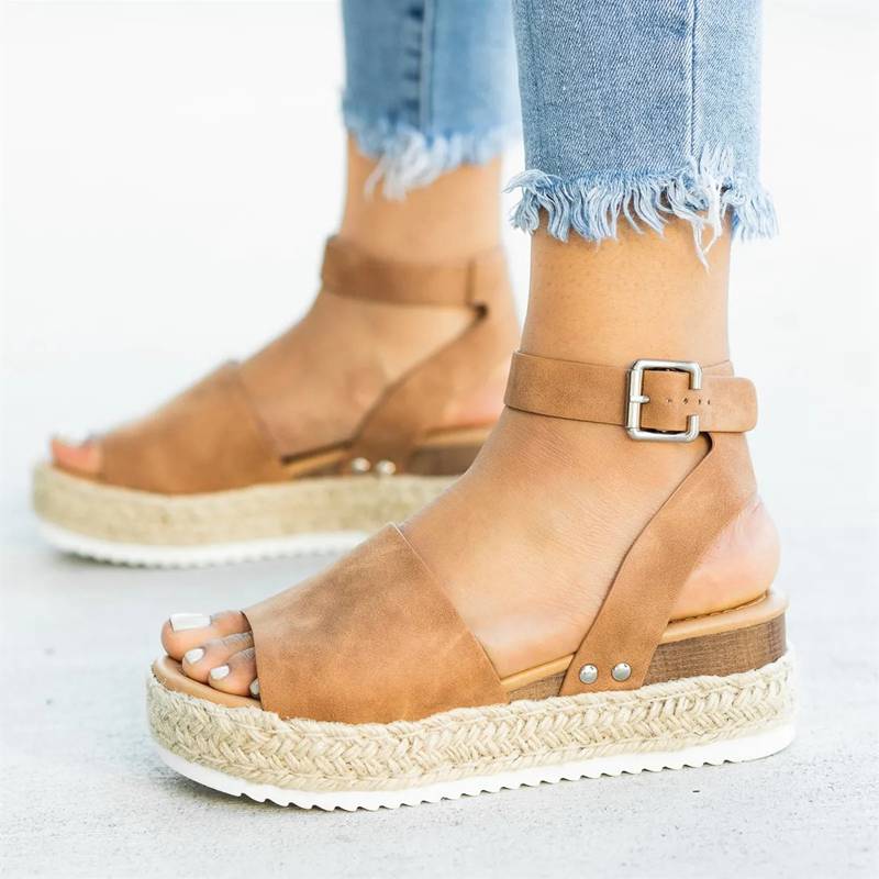 Jute Platform Open Toe Espadrille Sandals