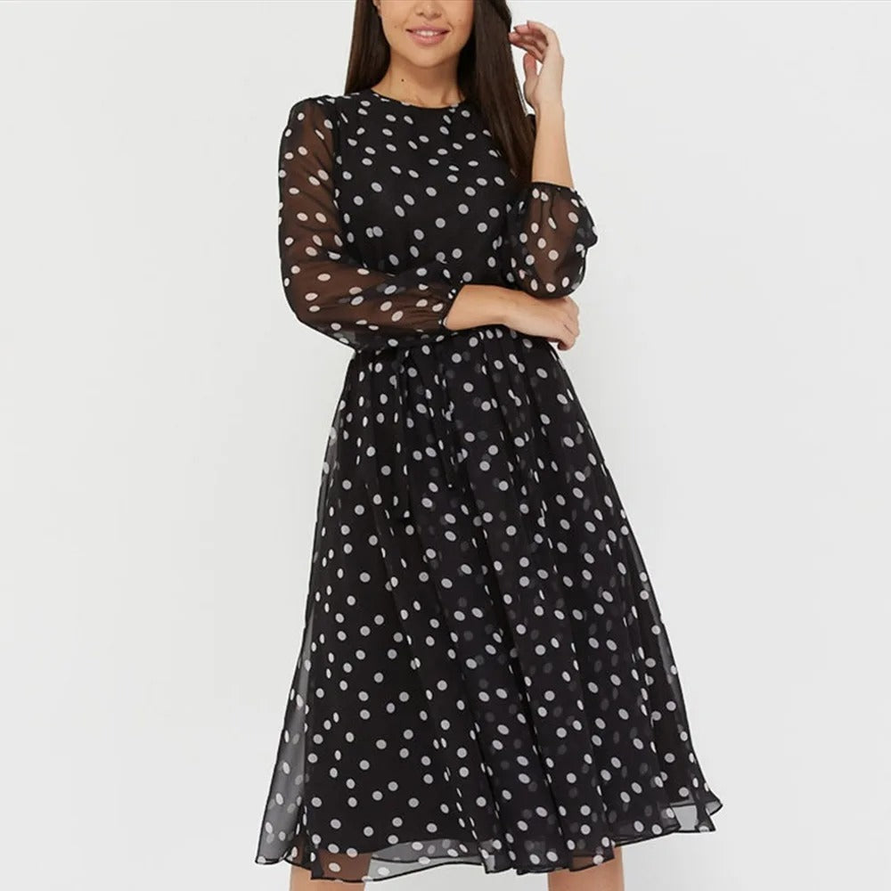 Women's A-Line Dress - Sheer 3/4 Sleeve - Midi Length - Lightweight Flowy Fit