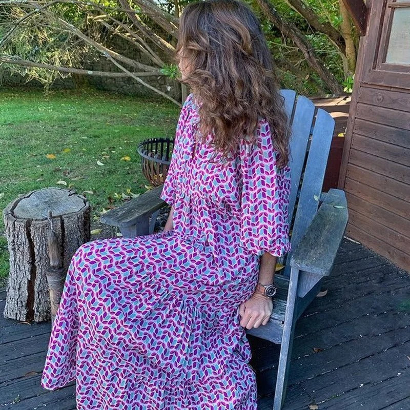 Women's Geometric Print Long Sleeve Dress
