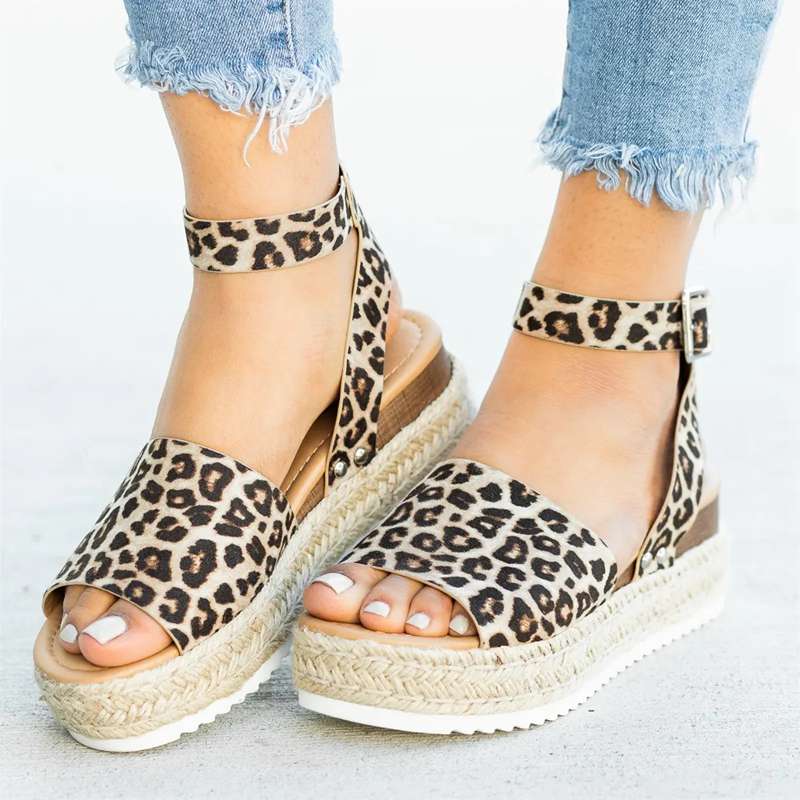 Jute Platform Open Toe Espadrille Sandals