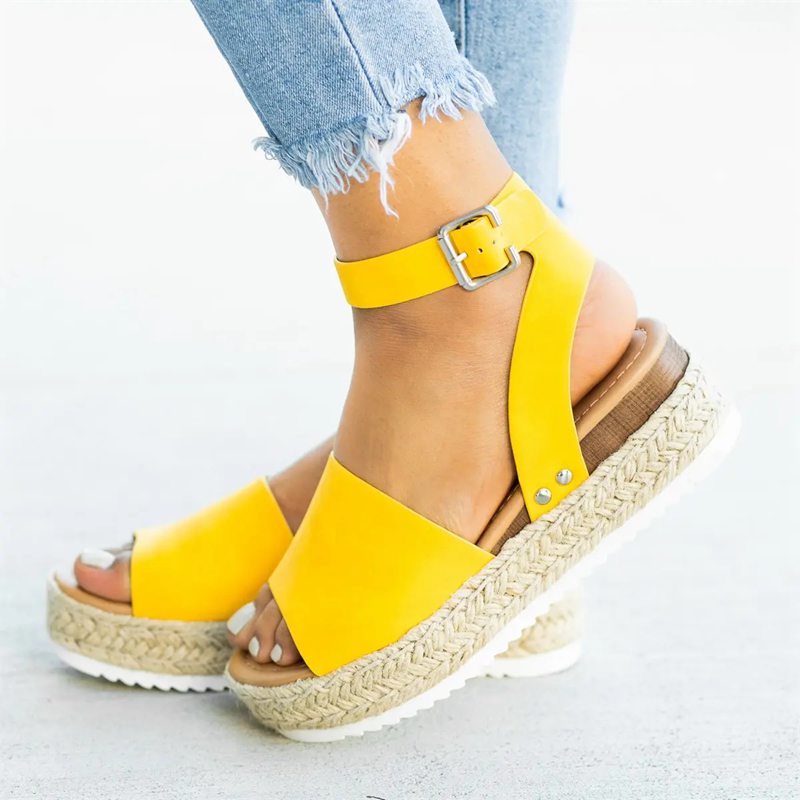 Jute Platform Open Toe Espadrille Sandals