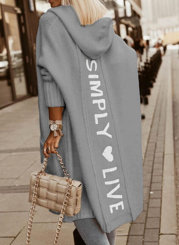 Women's hooded loose long cardigan with pockets