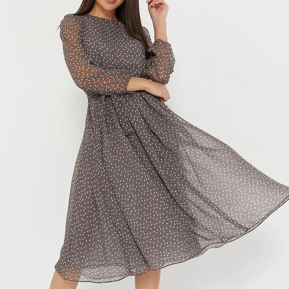 Women's A-Line Dress - Sheer 3/4 Sleeve - Midi Length - Lightweight Flowy Fit