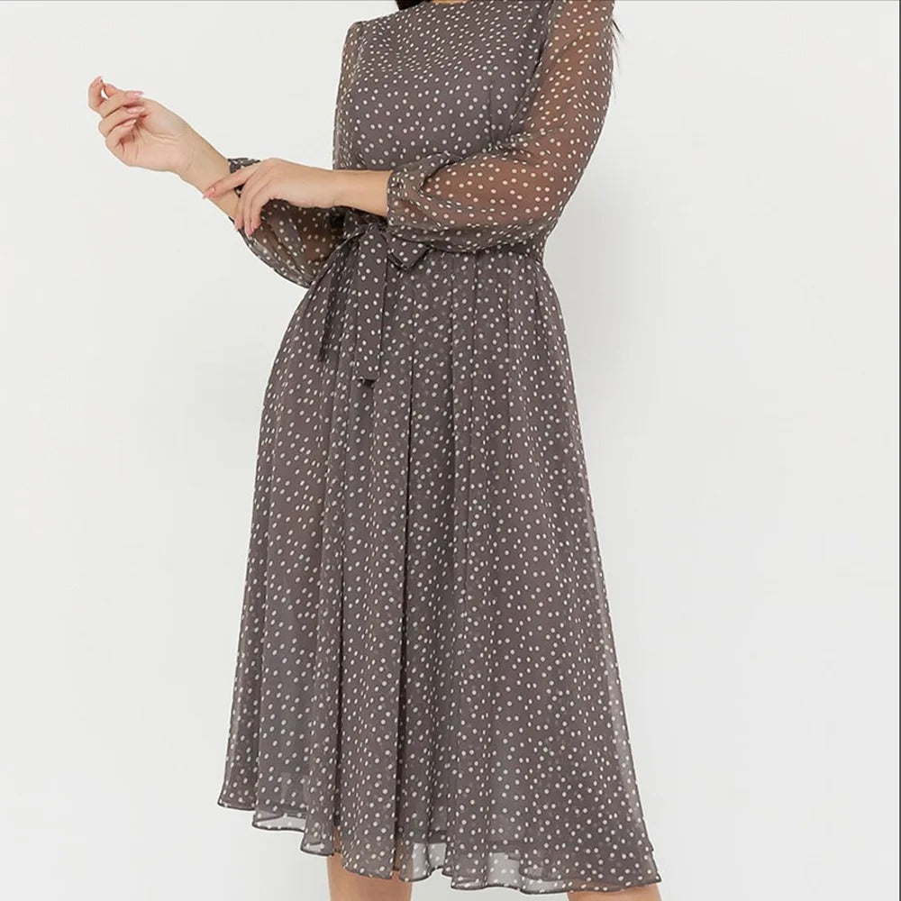 Women's A-Line Dress - Sheer 3/4 Sleeve - Midi Length - Lightweight Flowy Fit