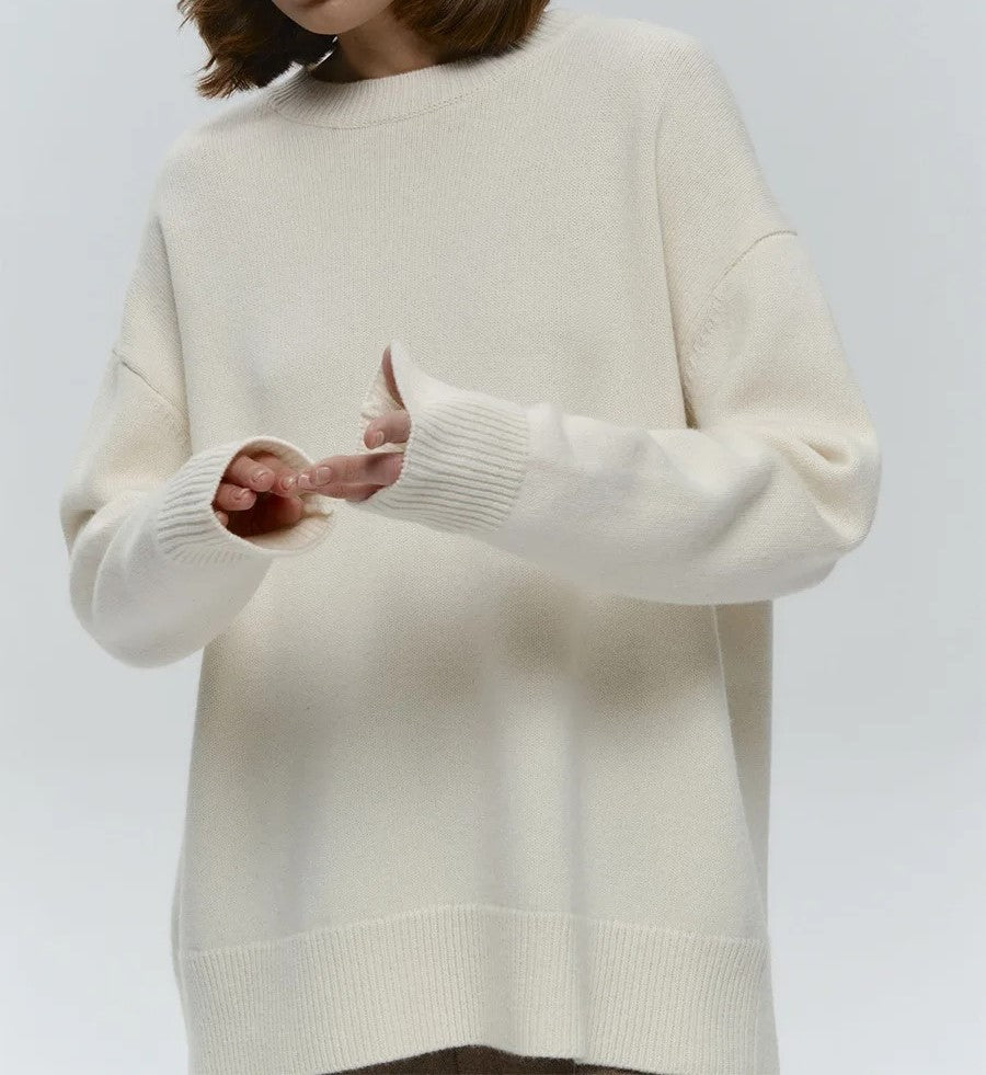 Isla Oversized Sweater | Crewneck Ribbed Hip-Length Sweater