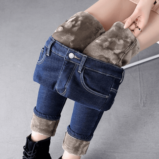 Women's korean style high waist thickened jeans