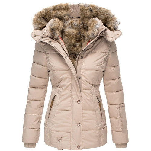 Women’s Parka Jacket - Fitted Insulated Design - Faux Fur Hood - Zip Button Closure