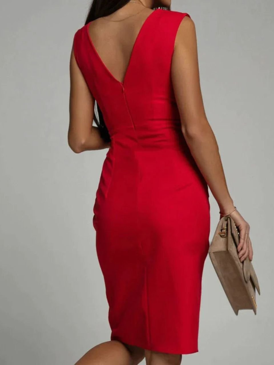 Pleated Wrap Waist Sheath Dress