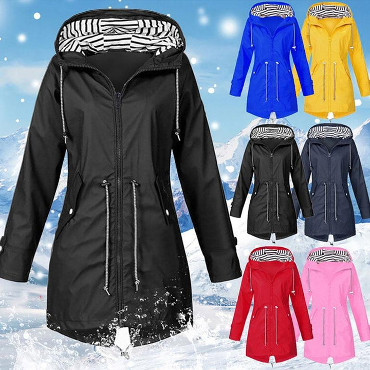 Women's large size striped hooded windbreaker jacket