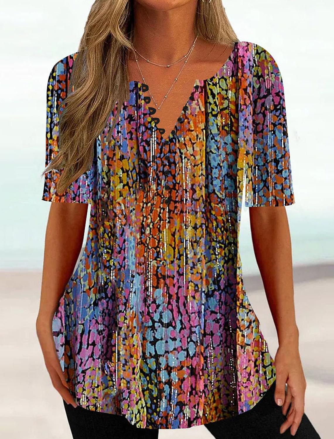 Rhona - t-shirt with colorful v-neck