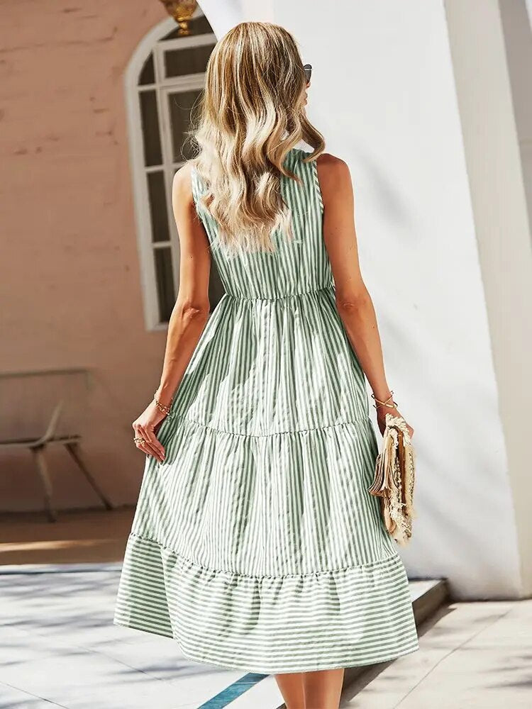 Women’s Sleeveless Vintage Boho Striped Summer Dress